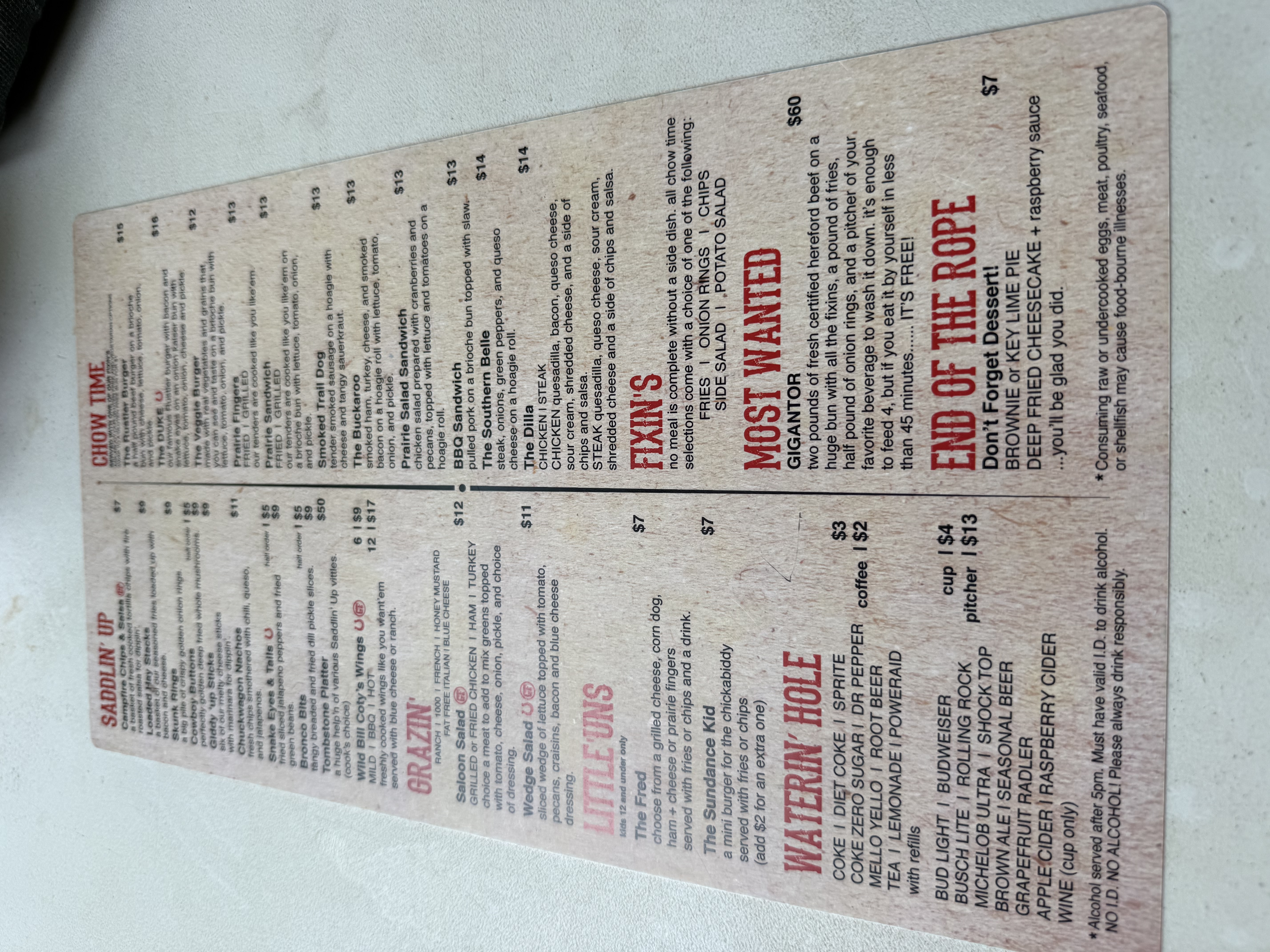 Rattlesnake Saloon Full Menu (May 2026)