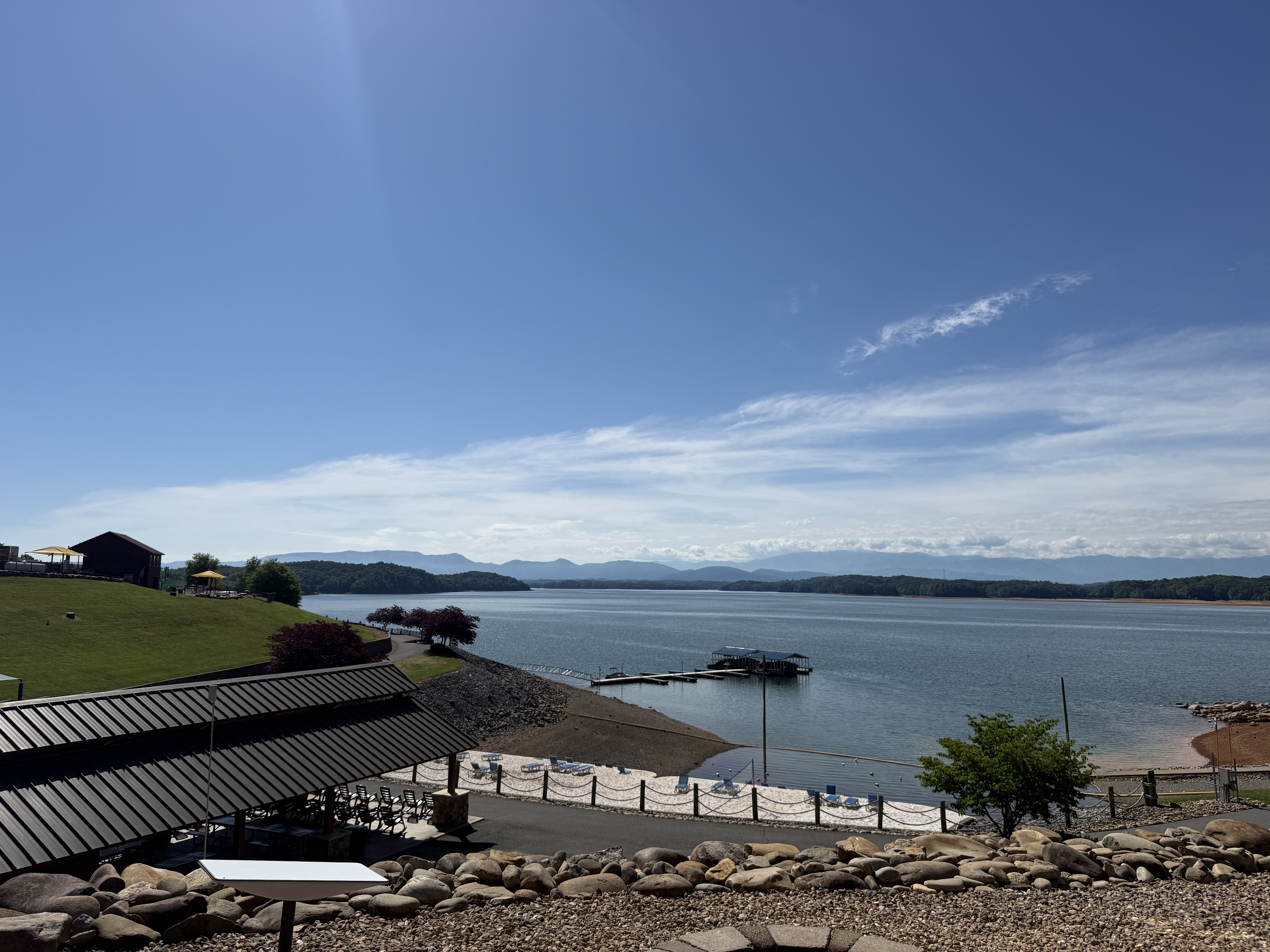 Douglas Lake and the beach from Site 171 at Anchor Down RV Resort