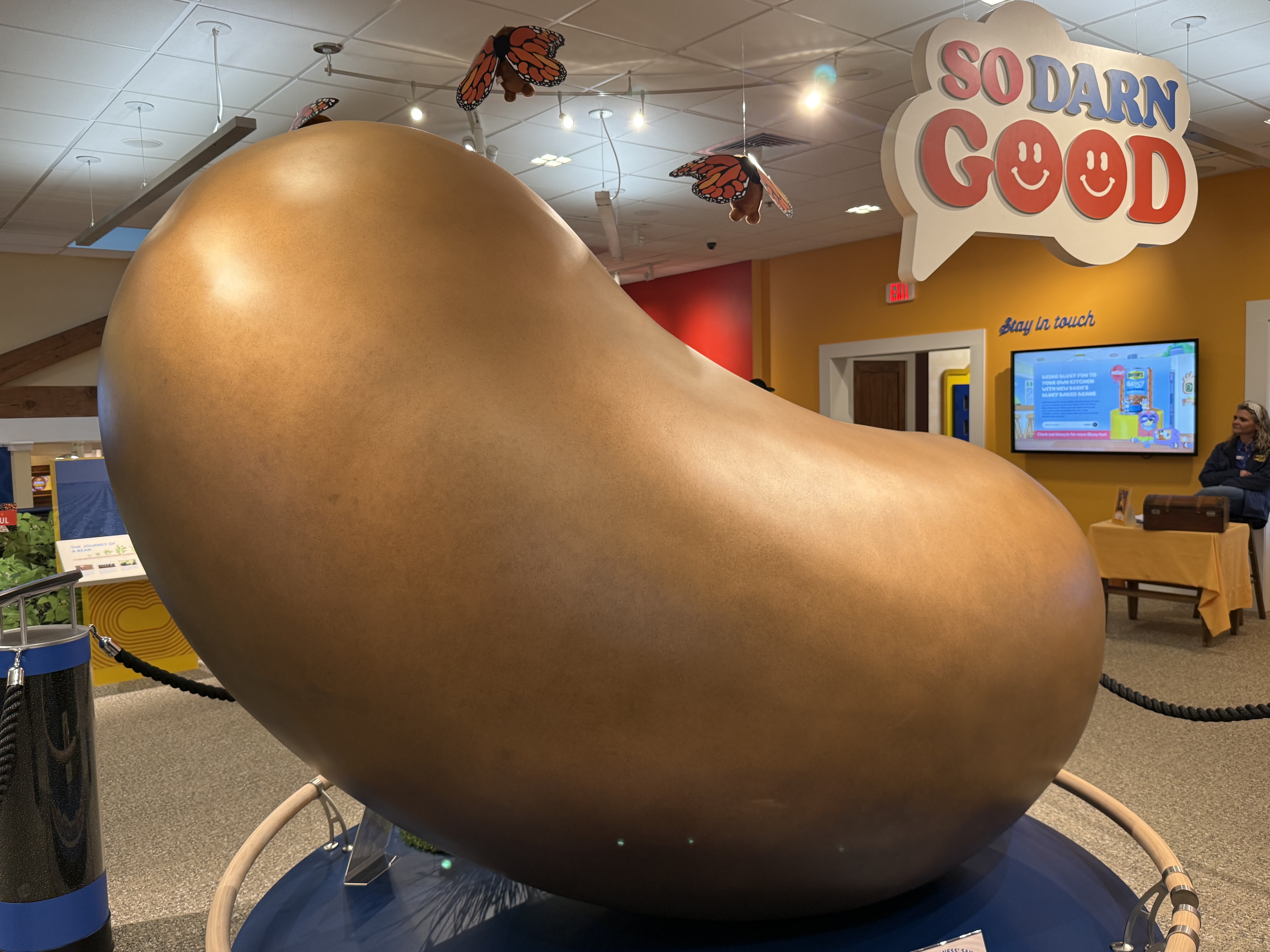 The giant golden bean sculpture at the Bush's museum