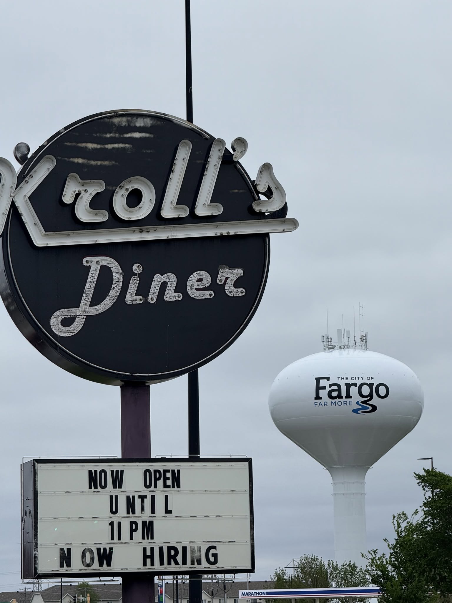 Kroll's Diner with Fargo water tower in the background