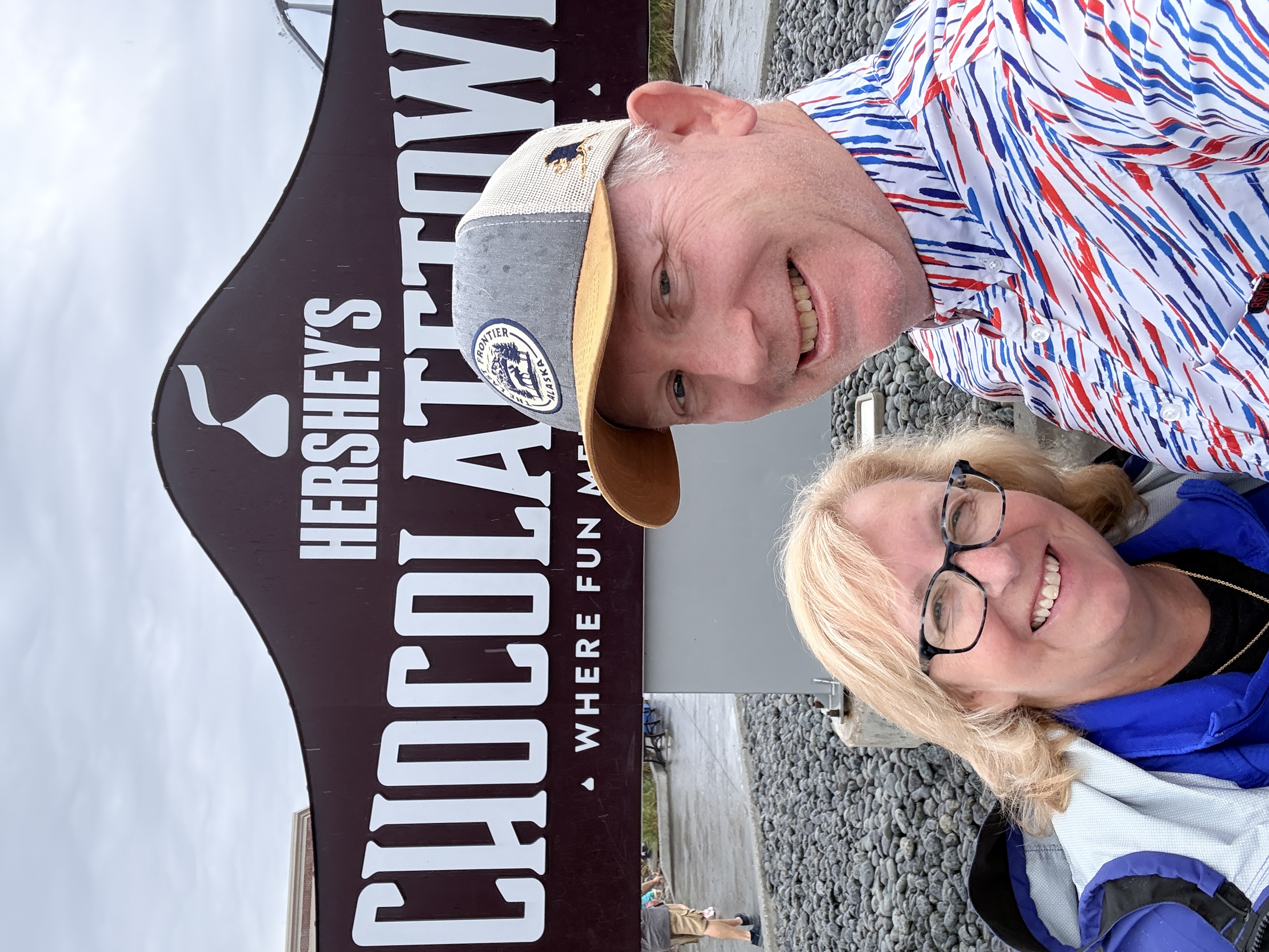 Chad and Donna in front of the Chocolatetown Sign