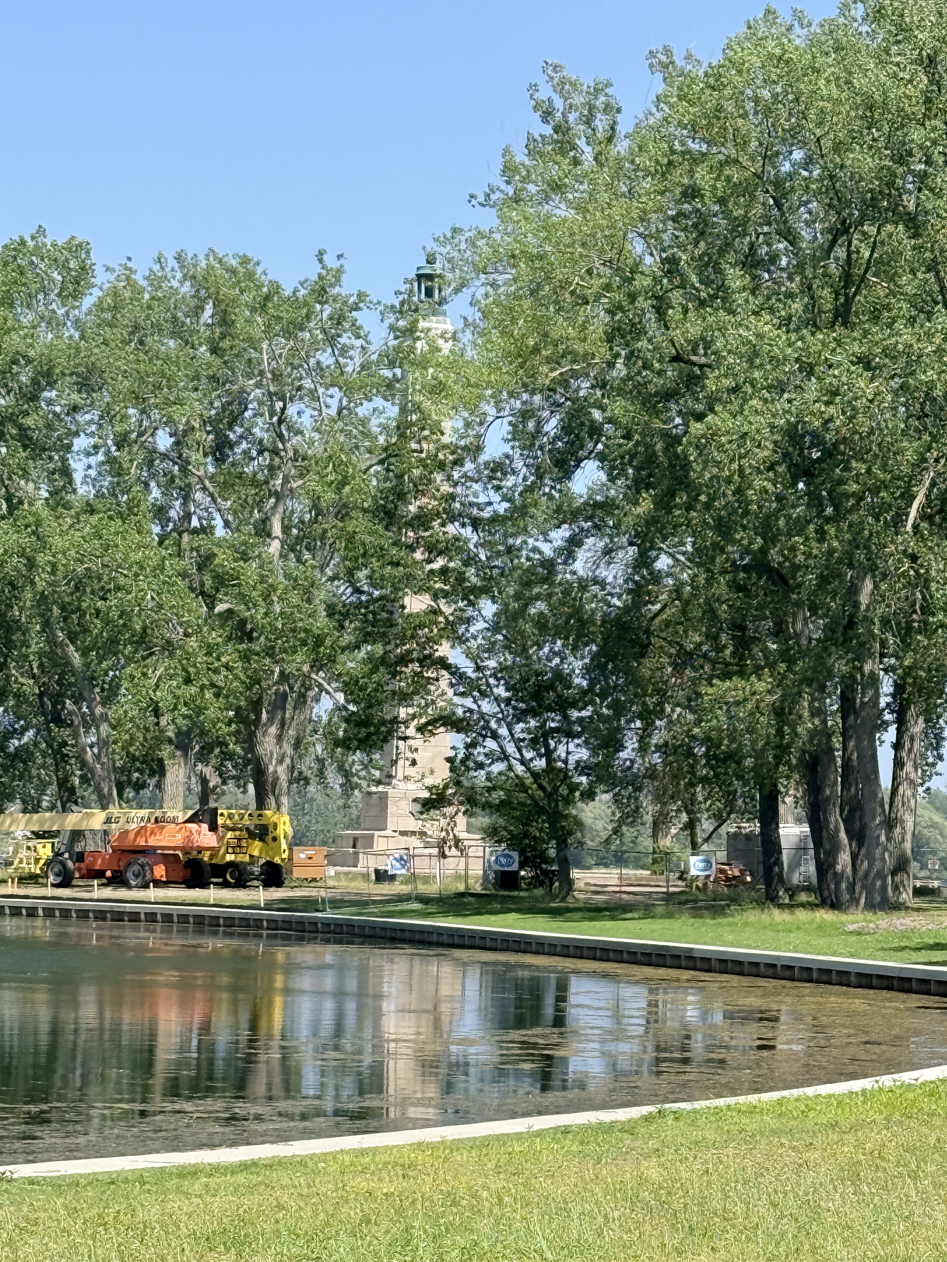 Perry Monument from afar through trees